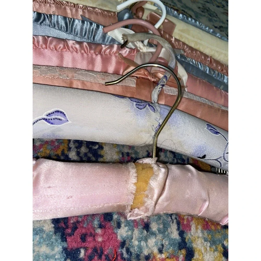 Vintage Padded Satin Traditional Clothes Hangers Lot, Multicolor Floral Coquette
